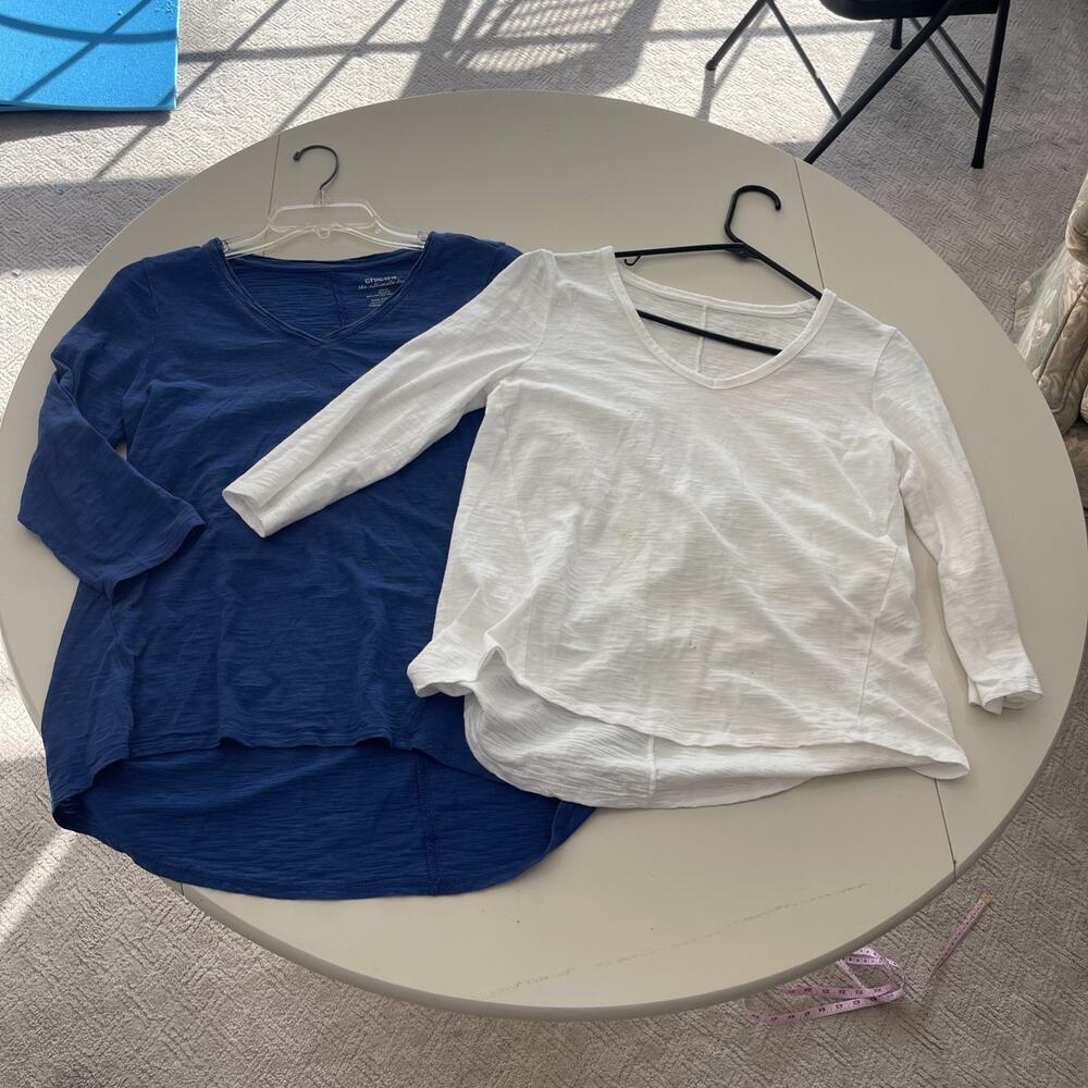 Chicos Ultimate T Shirt Women SZ 0 00 Cotton Slub 3/4 Sleeve LOT OF 2 FLAW